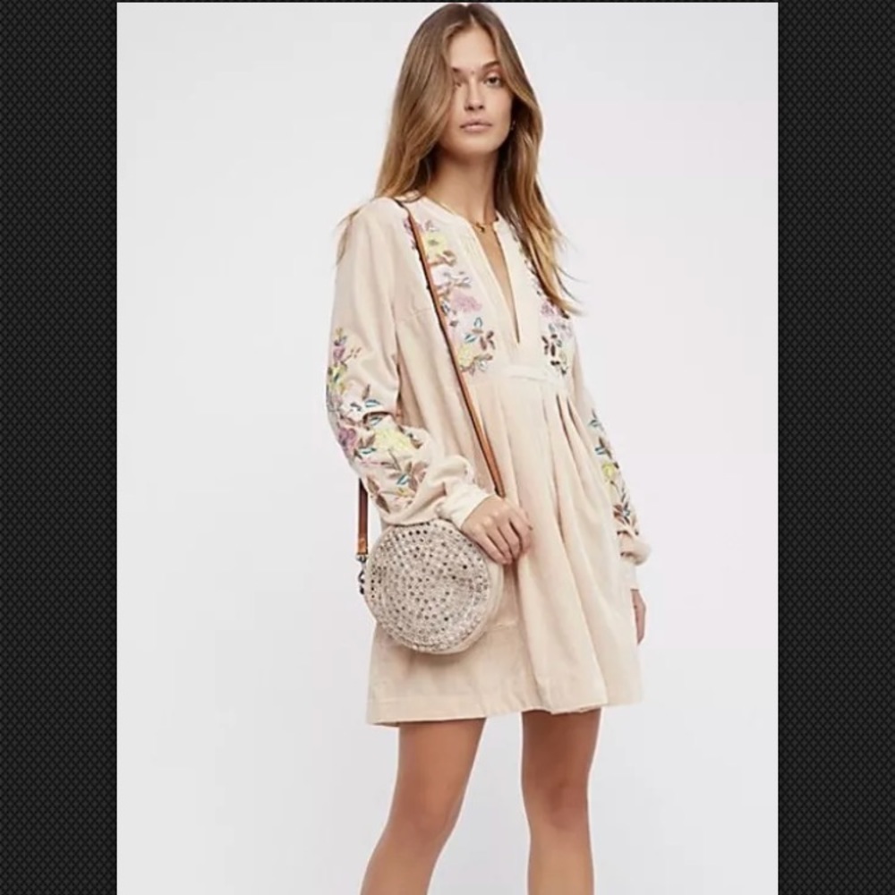 Free People MIA Embroidered Velvet Mini Dress Smal